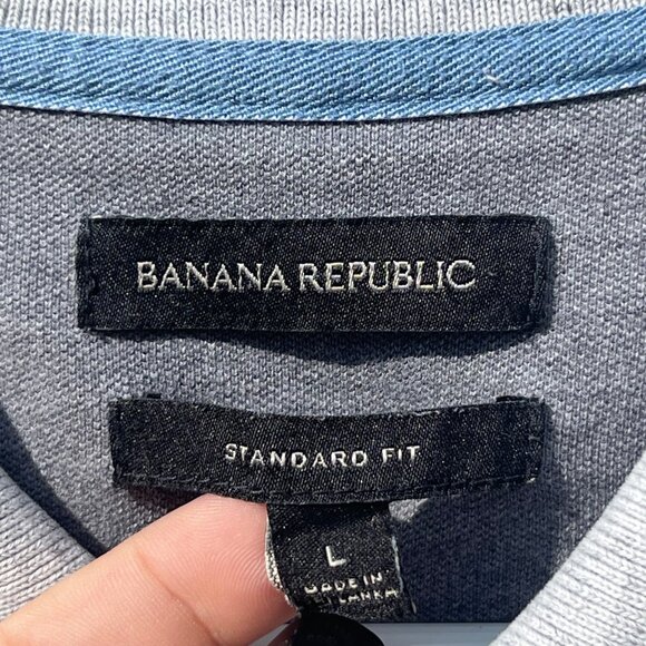 Banana Republic Grey Standard Fit Short Sleeve Polo Shirt Size L - Picture 3 of 6